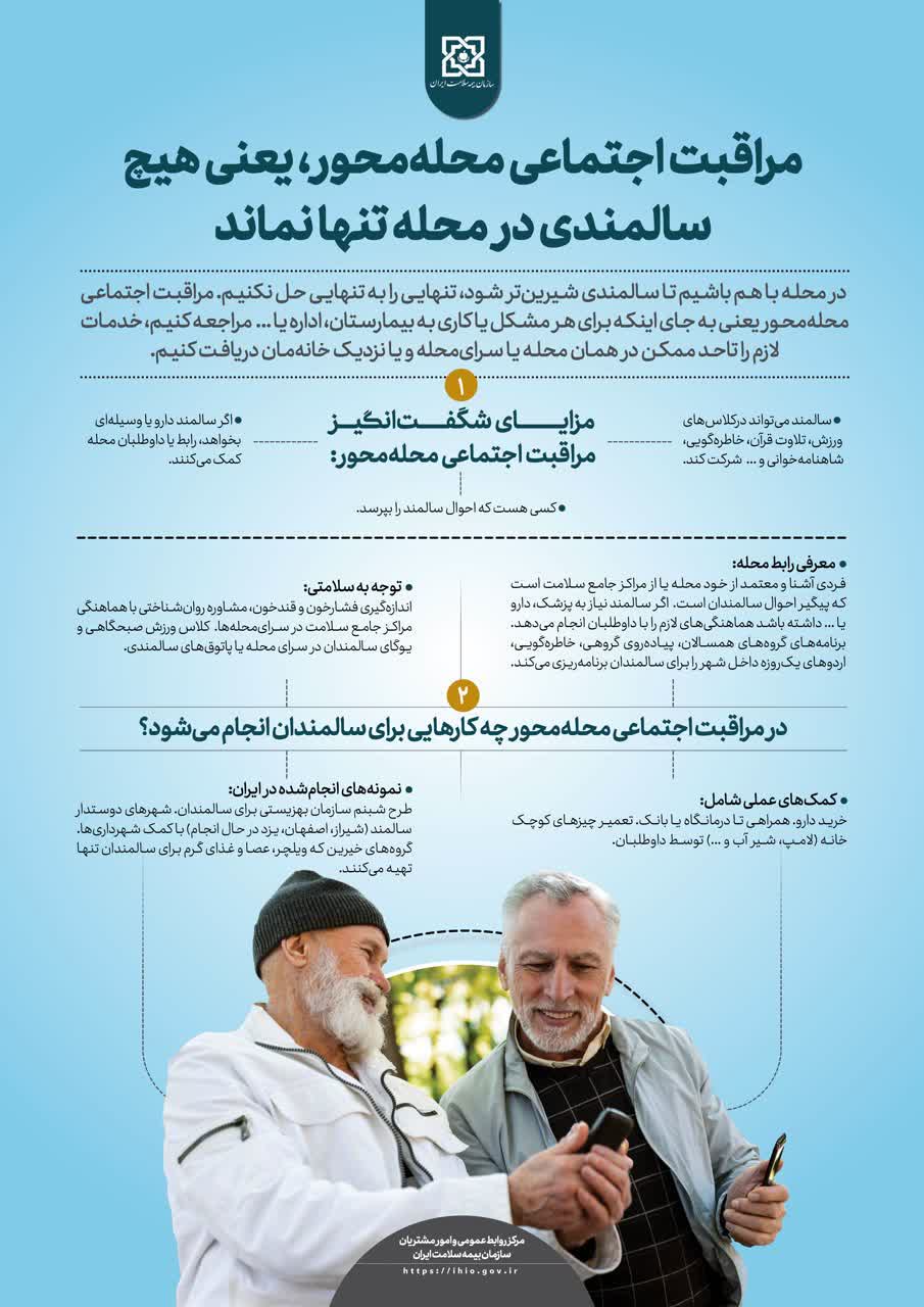 مراقبت اجتماعی محله محور،یعنی هیچ سالمندی در محله تنها نماند